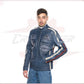 New Biker Man's Jacket in genuine Blue Leather CROSSOVER RACEWEARS