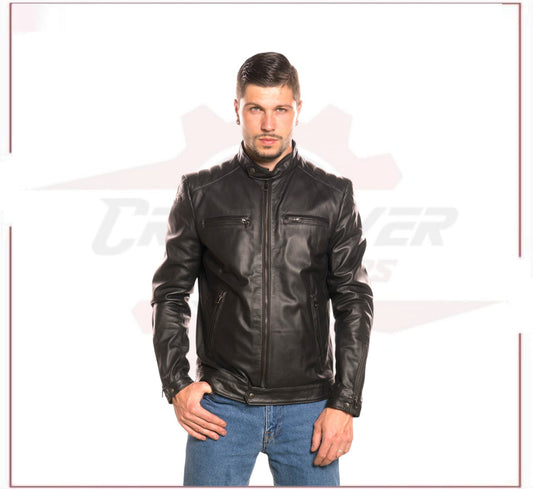 Alfonso - Biker Men's Genuine Black Leather CROSSOVER RACEWEARS