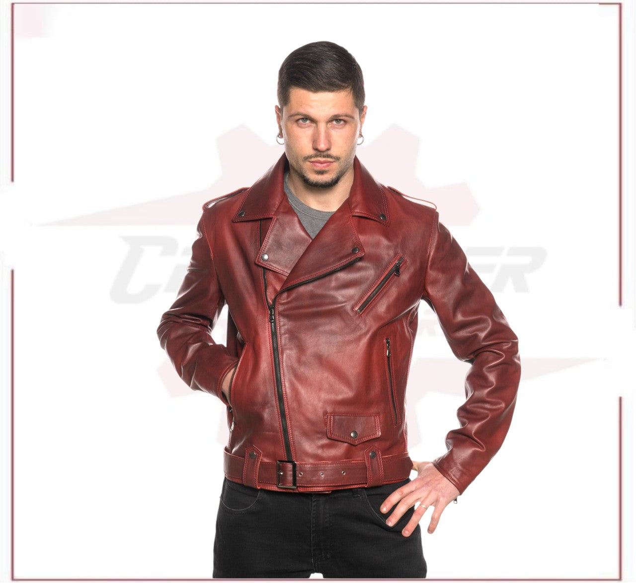 Men's jacket in Genuine Bordeaux Leather CROSSOVER RACEWEARS