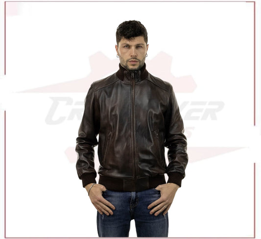 Men's Bomber Made of Genuine Dark Brown Leather CROSSOVER RACEWEARS