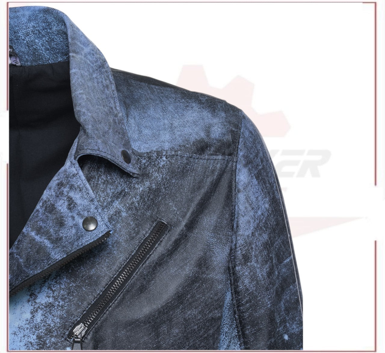 V248 - Men's Perfecto in genuine Blue Vintage leather CROSSOVER RACEWEARS