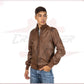 Men's Bomber - Men's Bomber Jacket in Genuine Brown Leather CROSSOVER RACEWEARS
