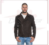 Men's jacket in Genuine Dark Brown Nubuck Leather CROSSOVER RACEWEARS