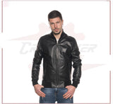 Men's Bomber Jacket in Genuine Black Leather CROSSOVER RACEWEARS