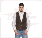 Men's Vest in Genuine Dark Brown Suede Leather CROSSOVER RACEWEARS