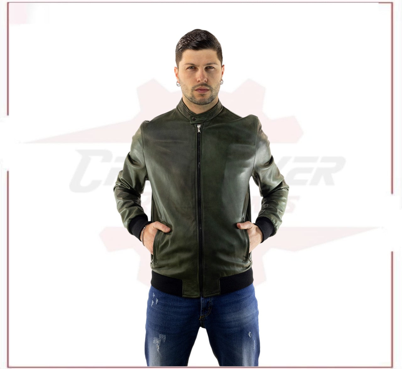 Bomber Napoli - Bomber Men in Genuine Green Leather CROSSOVER RACEWEARS