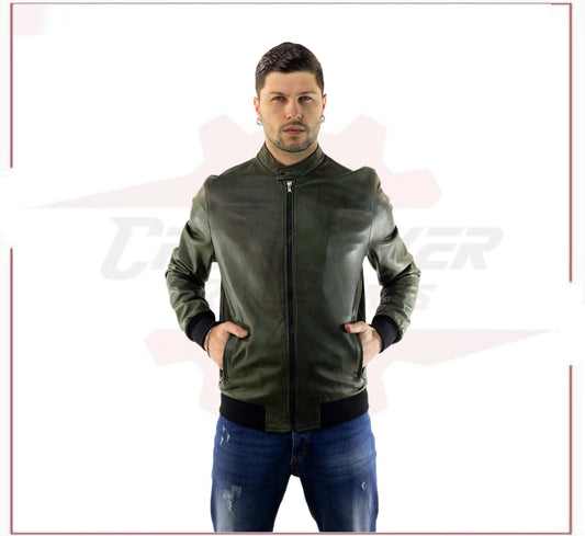 Bomber Napoli - Bomber Men in Genuine Green Leather CROSSOVER RACEWEARS