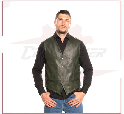 Men's Vest in Genuine Green Leather CROSSOVER RACEWEARS