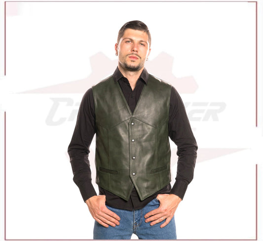 Men's Vest in Genuine Green Leather CROSSOVER RACEWEARS