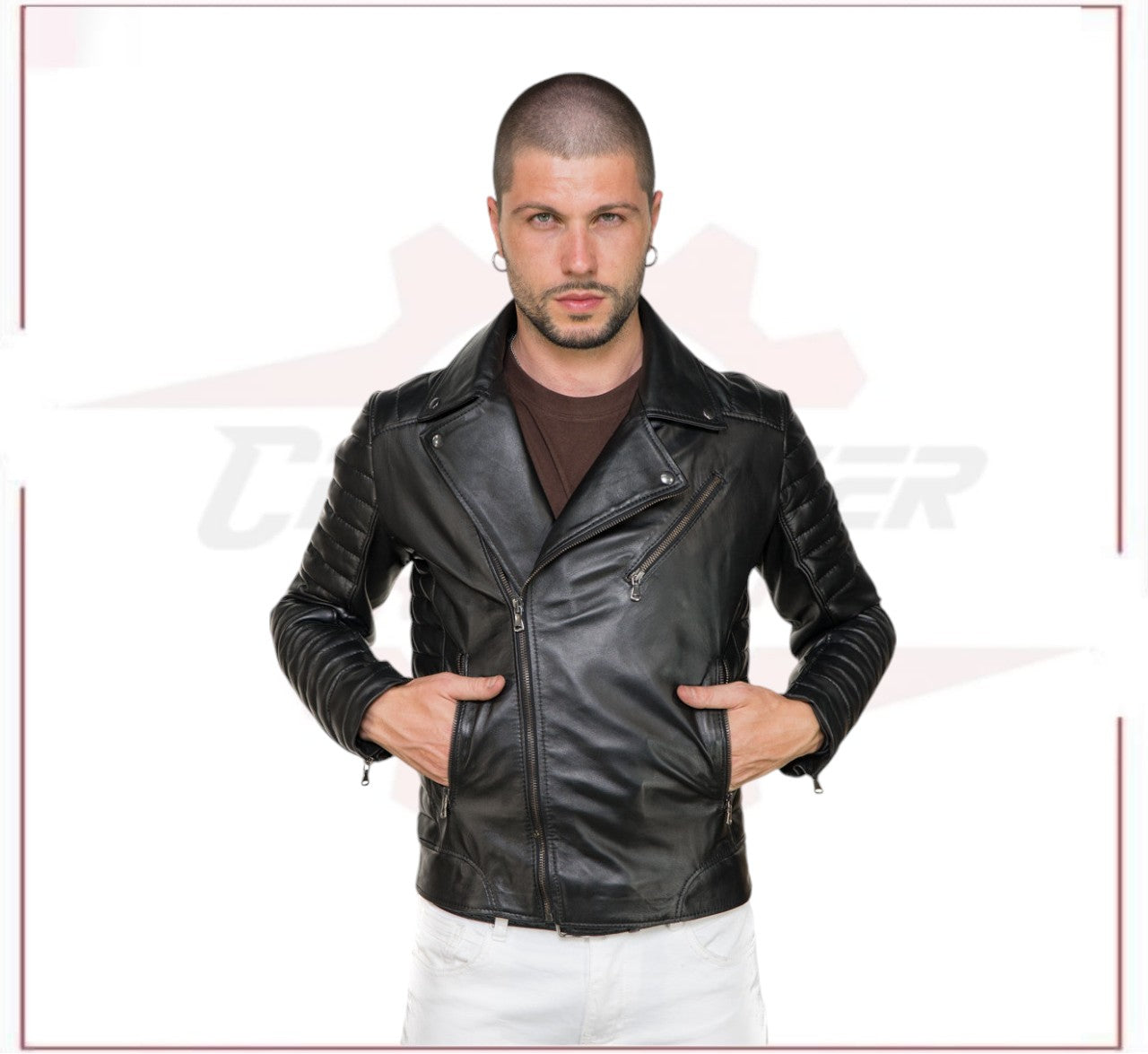 V248 - Men's Perfecto in Genuine Black Leather CROSSOVER RACEWEARS