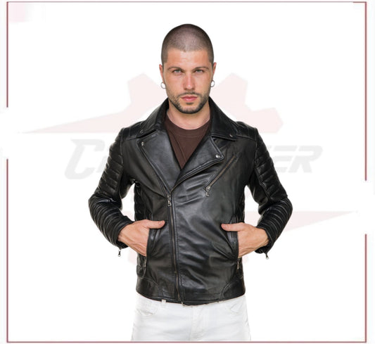 V248 - Men's Perfecto in Genuine Black Leather CROSSOVER RACEWEARS