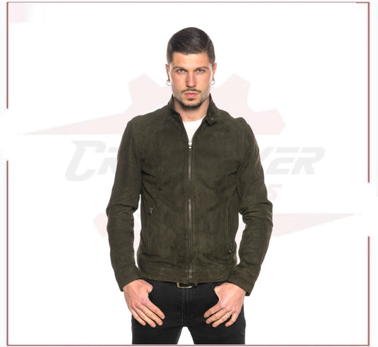 Bomber Napoli - Bomber Men in Genuine Green Suede Leather CROSSOVER RACEWEARS