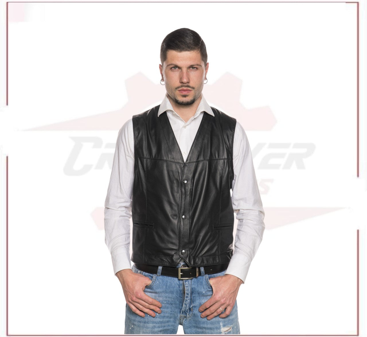 Gianni - Men's Vest in Genuine Black Leather CROSSOVER RACEWEARS