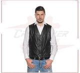 Gianni - Men's Vest in Genuine Black Leather CROSSOVER RACEWEARS
