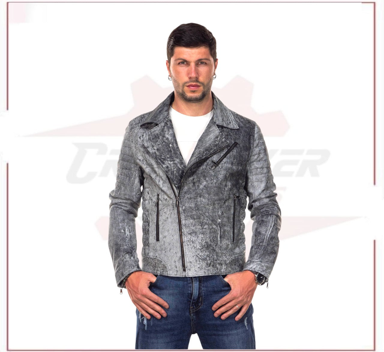 V248 - Men's Perfecto Jacket in Genuine Black Vintage Leather CROSSOVER RACEWEARS