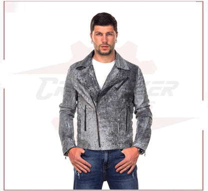 V248 - Men's Perfecto Jacket in Genuine Black Vintage Leather CROSSOVER RACEWEARS