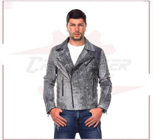V248 - Men's Perfecto Jacket in Genuine Black Vintage Leather CROSSOVER RACEWEARS
