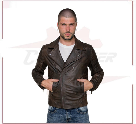 V248 - Men's Perfecto in Genuine Dark Brown Leather CROSSOVER RACEWEARS