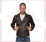 V248 - Men's Perfecto in Genuine Dark Brown Leather CROSSOVER RACEWEARS