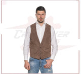 Men's Vest in Genuine Cocoa Suede Leather CROSSOVER RACEWEARS