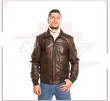 Men's Bomber Jacket in Genuine Dark Brown Leather CROSSOVER RACEWEARS