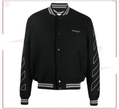 OFF-WHITE  Logo-Embroidered Wool Varsity Jacket