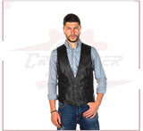 New Men's Vest in Genuine Black Leather CROSSOVER RACEWEARS