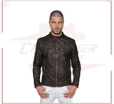 Men's Jacket in Genuine Dark Brown Nabuk Oil Leather CROSSOVER RACEWEARS