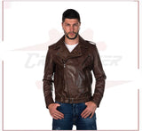 Men's Jacket in Genuine Dark Brown Oil Vintage Leather CROSSOVER RACEWEARS