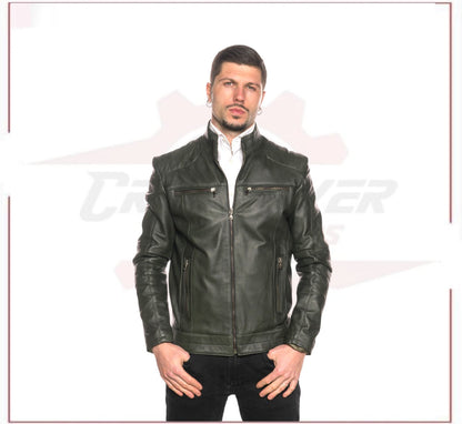 Attila - Biker Mens Genuine Green Leather CROSSOVER RACEWEARS