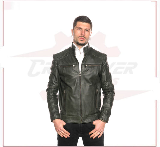 Attila - Biker Mens Genuine Green Leather CROSSOVER RACEWEARS