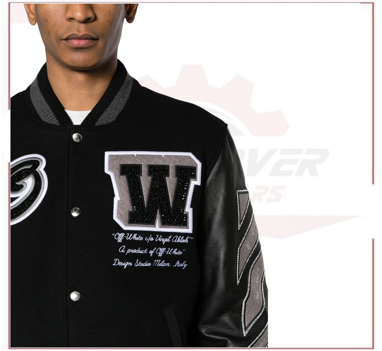 Off-White crystal-embellished varsity jacket