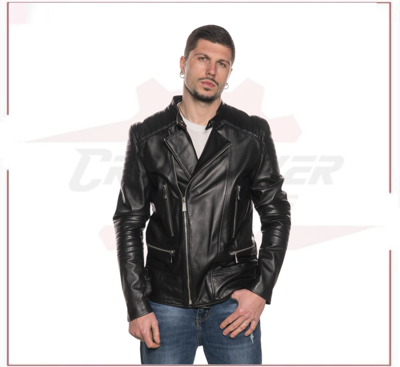 Rockstar - Men’s Black Genuine Leather Perfecto CROSSOVER RACEWEARS