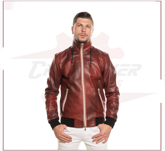 Bomber KiWey - Men’s Bomber Bordeaux genuine leather CROSSOVER RACEWEARS