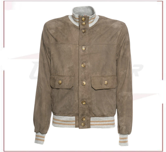 Polo - Men's Bomber Jacket in Genuine Mud Colored Suede Leather SE CROSSOVER RACEWEARS