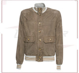 Polo - Men's Bomber Jacket in Genuine Mud Colored Suede Leather SE CROSSOVER RACEWEARS