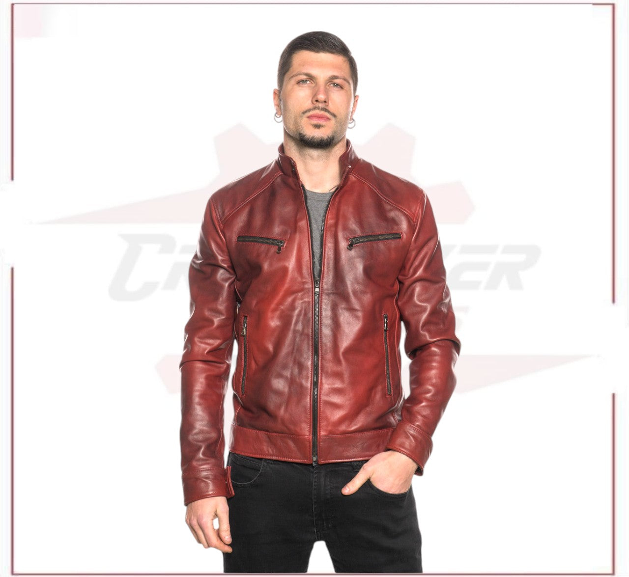 Men's Jacket in Genuine Bordeaux Leather CROSSOVER RACEWEARS