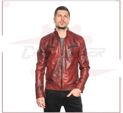 Men's Jacket in Genuine Bordeaux Leather CROSSOVER RACEWEARS