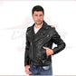 Men's jacket in Genuine Black Leather and Silver Zippers CROSSOVER RACEWEARS