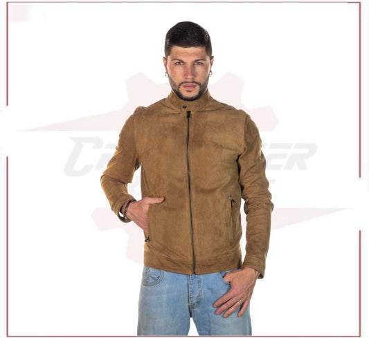 U010 - Men's Jacket in Genuine Honey Suede Leather CROSSOVER RACEWEARS
