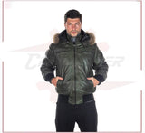 Boston - Men's Down Jacket in Genuine Green Leather CROSSOVER RACEWEARS