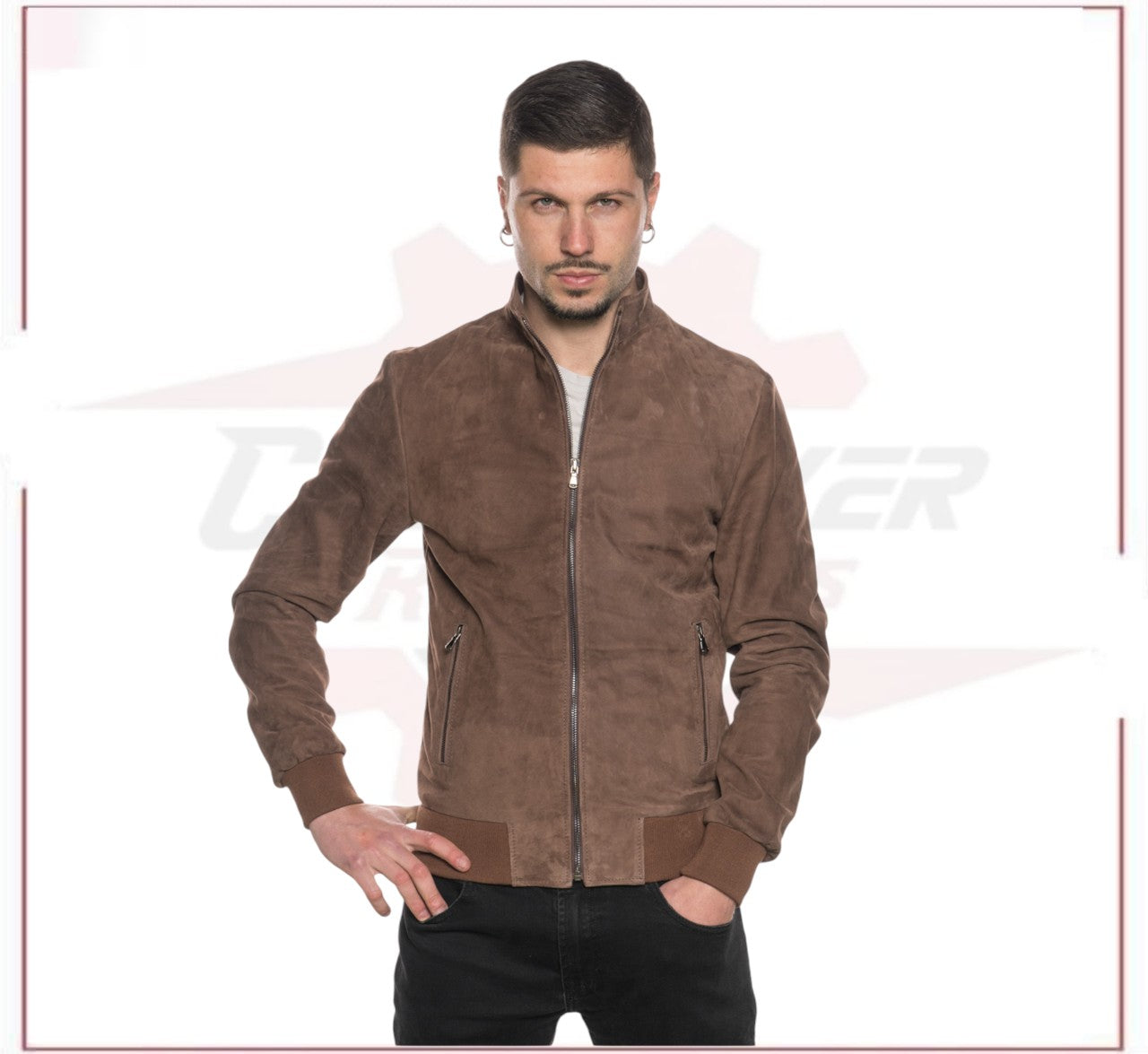Victor - Men's Bomber Jacket in Genuine Dark Brown Suede Leather CROSSOVER RACEWEARS
