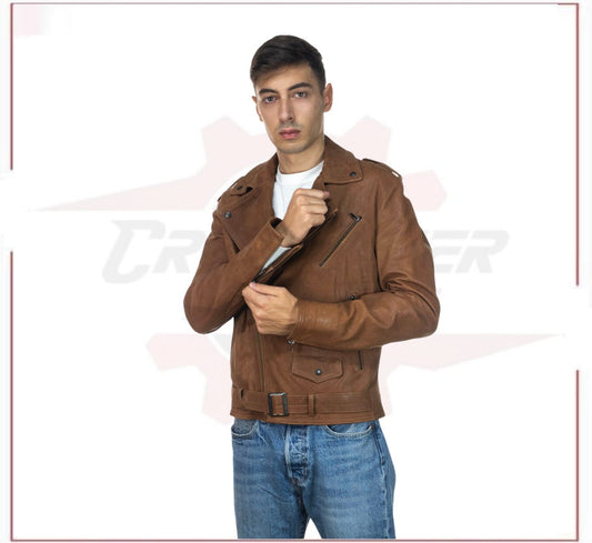 Men's jacket in Genuine Vintage Brown Leather CROSSOVER RACEWEARS