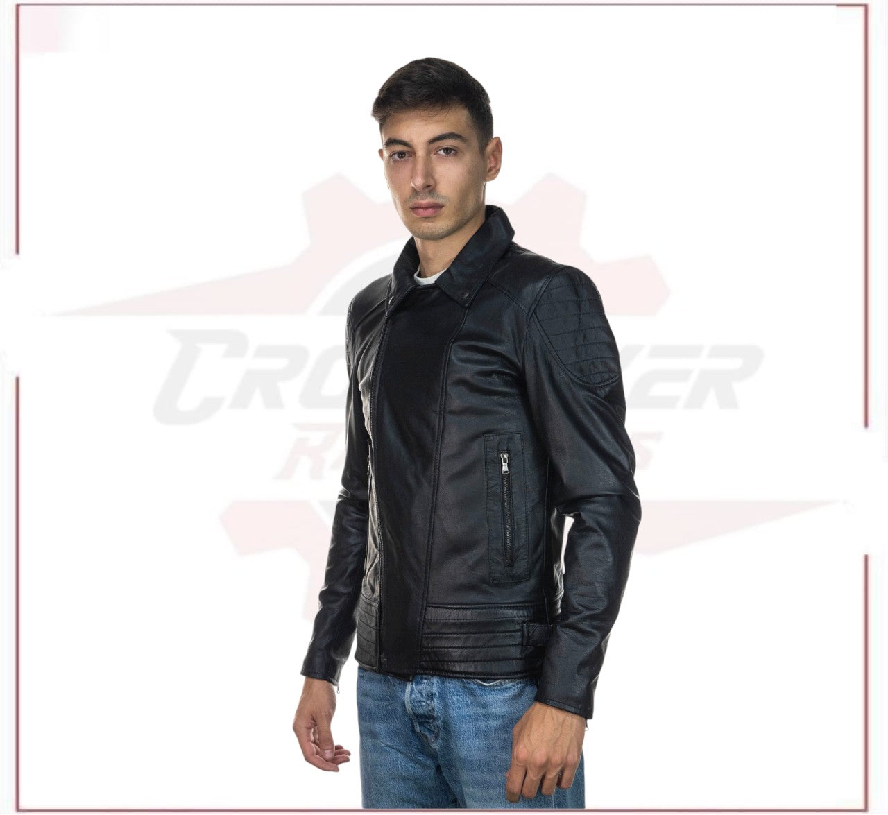 Men's Jacket in Genuine Black Leather CROSSOVER RACEWEARS