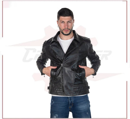Men's Jacket in Genuine Grey Oil Vintage Leather CROSSOVER RACEWEARS