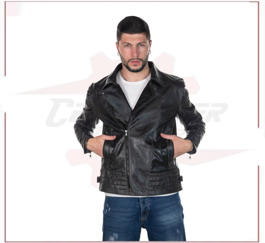 Men's Jacket in Genuine Grey Oil Vintage Leather CROSSOVER RACEWEARS