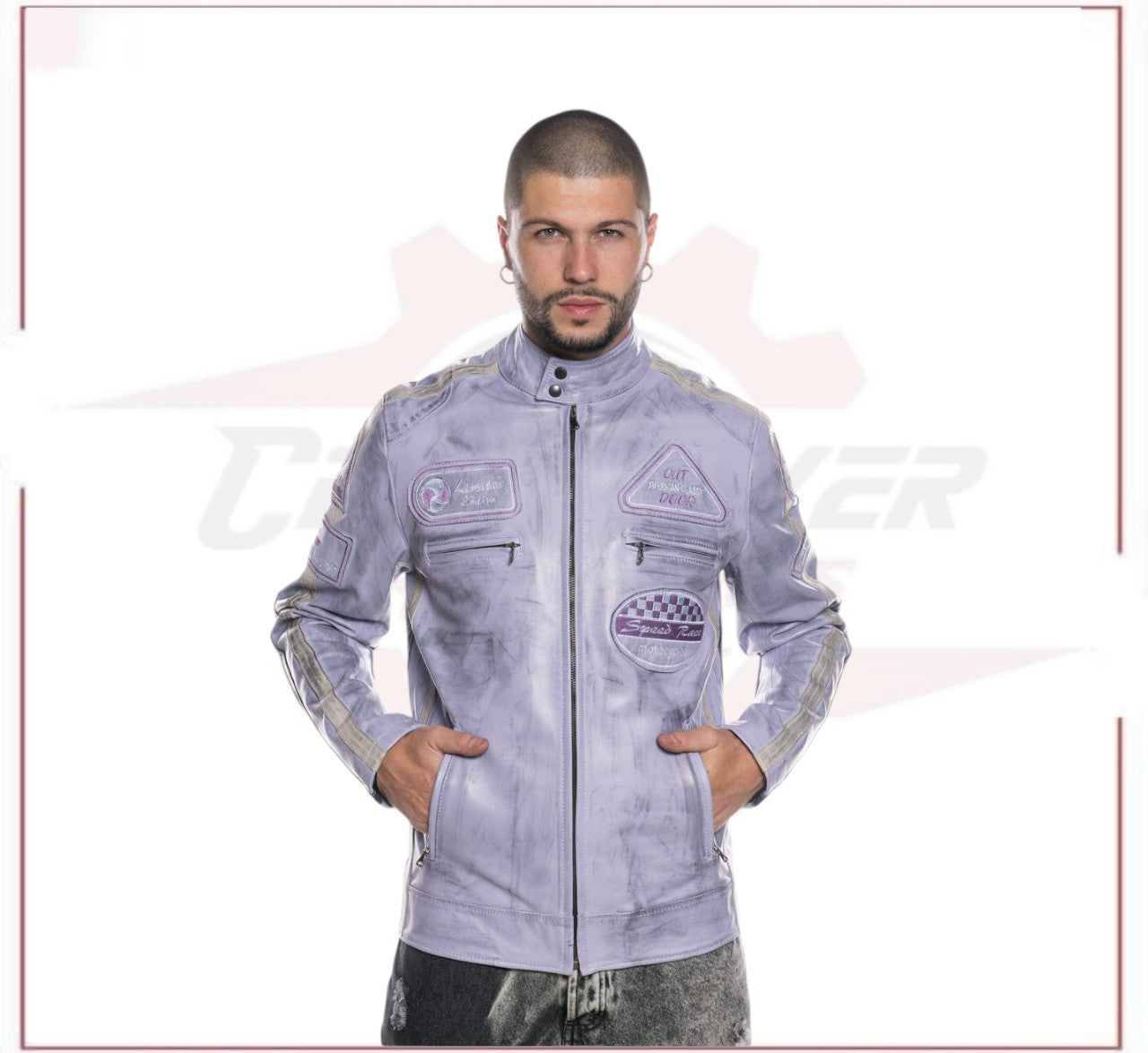New Biker Man's Jacket in genuine Violet Leather CROSSOVER RACEWEARS