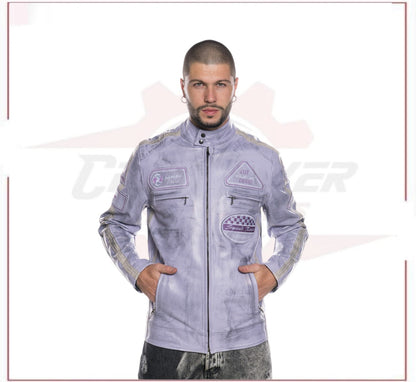 New Biker Man's Jacket in genuine Violet Leather CROSSOVER RACEWEARS