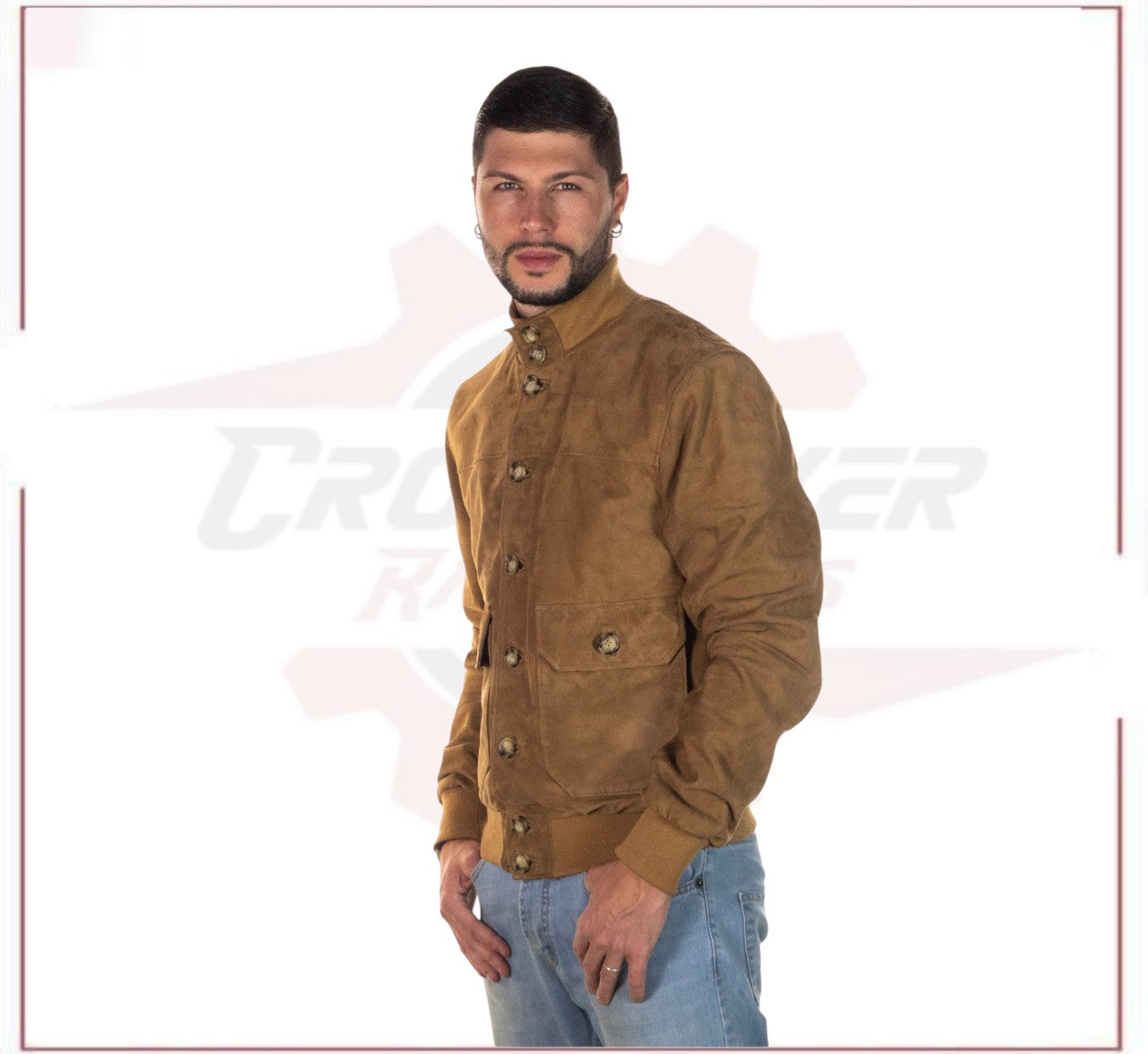 Men's Bomber Jacket in Genuine Honey Suede Leather CROSSOVER RACEWEARS
