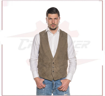 Men's Vest in Genuine Taupe Suede Leather CROSSOVER RACEWEARS